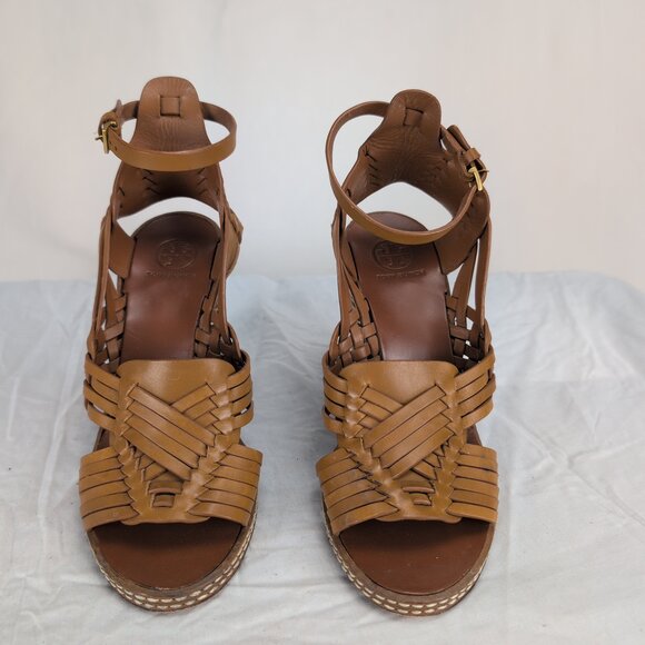Tory Burch Woven Leather Ankle-Strap Block Heel Sandals Sz 6 - Picture 7 of 9